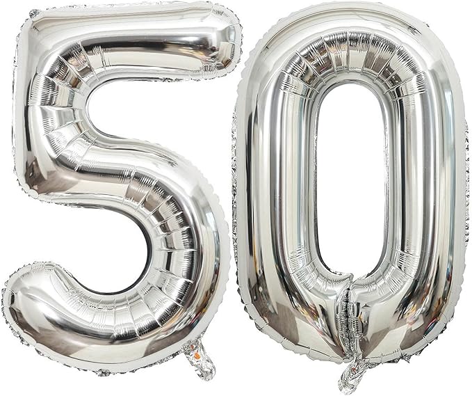 40 Inch Silver 50 Number Balloons Giant Jumbo Huge 50 Foil Mylar Helium Number Digital Balloons Silver Birthday Mylar Digital Balloons 50th Birthday Parth 50th Anniversary Events Party Decorations