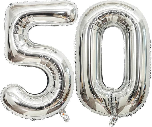 40 Inch Silver 50 Number Balloons Giant Jumbo Huge 50 Foil Mylar Helium Number Digital Balloons Silver Birthday Mylar Digital Balloons 50th Birthday Parth 50th Anniversary Events Party Decorations