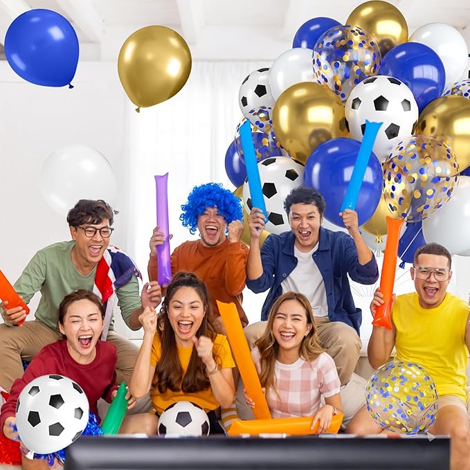 Soccer Balloons,12 Inch Navy Blue Gold and White Soccer Balloons with Blue Gold Confetti Balloon for Boy Soccer Sport Birthday Baby Shower Party Decorations