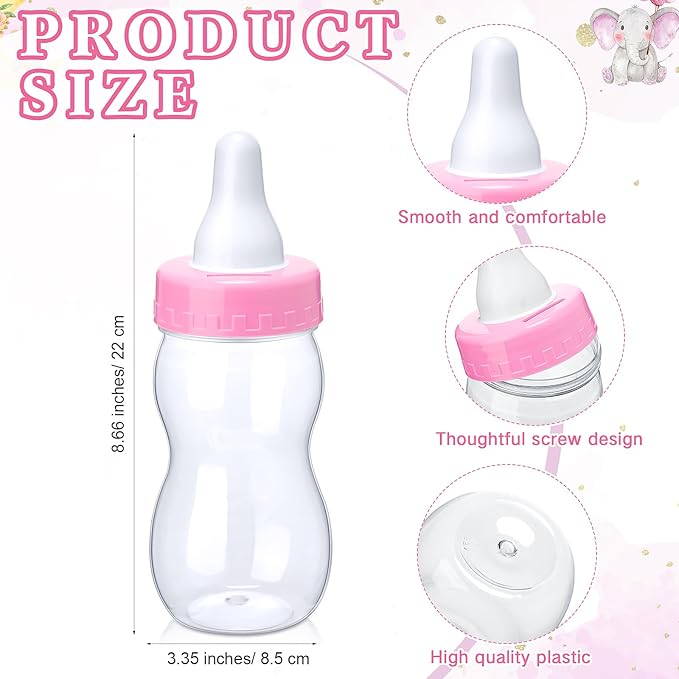 Roowest 512 Pcs Baby Shower Games Guess How Many Pacifiers Sign 100 Small Guessing Games 10 HB Pencils 750ml Milk Bottle 400 Acrylic Pacifiers Decoration for Guest Gender Reveal(Pink,Elephant)