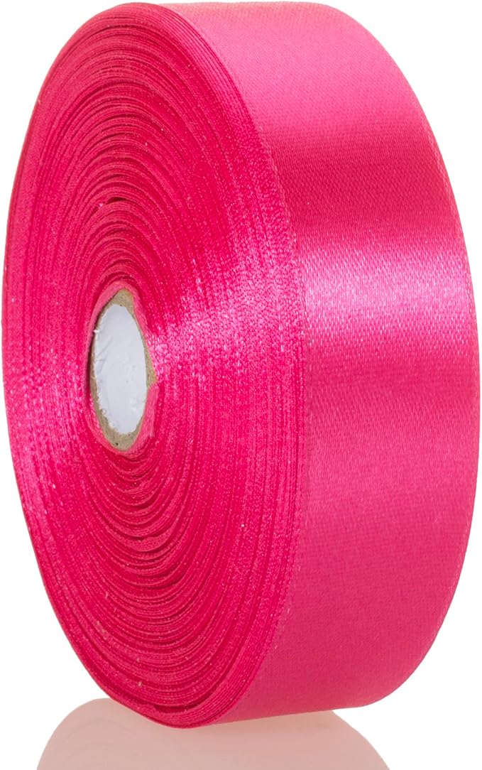 1 Inch Rose Red Solid Satin Ribbon, 50 Yards Craft Fabric Ribbon for Gift Wrapping Floral Bouquets Wedding Party Decoration