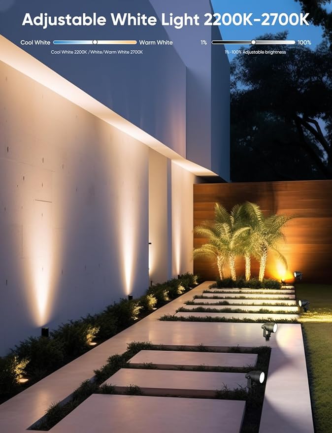 APPECK Landscape Lighting, RGBW Color Changing Low Voltage Landscape Lights with APP Control, IP65 Waterproof Outdoor Spotlights for Garden Yard Outside Decoration, 8 Pack