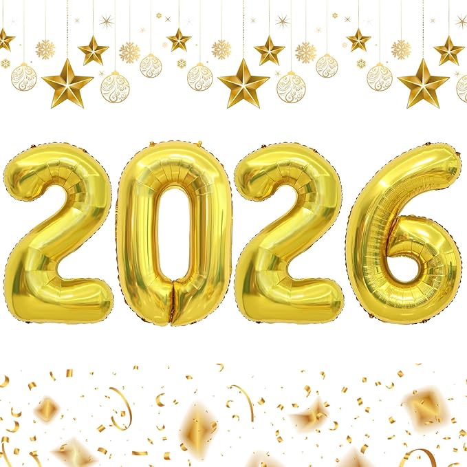 2026 Balloons, 2026 Number Balloons, 2026 Gold Balloon, Foil Happy New Year Balloon for New Year Eve Party Supplies 2026 Graduation Decorations Anniversary Birthday Home Office Decorations, 16 Inch