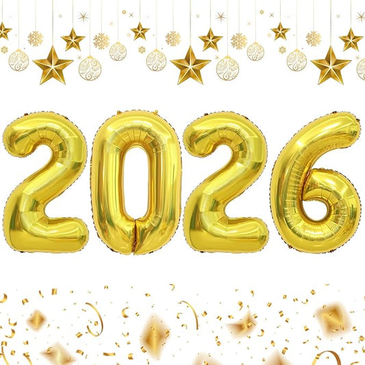 2026 Balloons, 2026 Number Balloons, 2026 Gold Balloon, Foil Happy New Year Balloon for New Year Eve Party Supplies 2026 Graduation Decorations Anniversary Birthday Home Office Decorations, 16 Inch