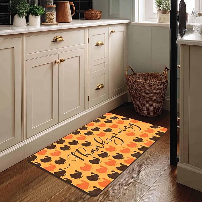Fall Welcome Maple Leafs Decorative Door Mat, Autumn Thanksgiving Doormat for Indoor Outdoor Entrance Floor Mats,Fall Pumpkins Non Slip Harvest Vintage Decor Rubber Welcome Mats 30" x 18" Inch