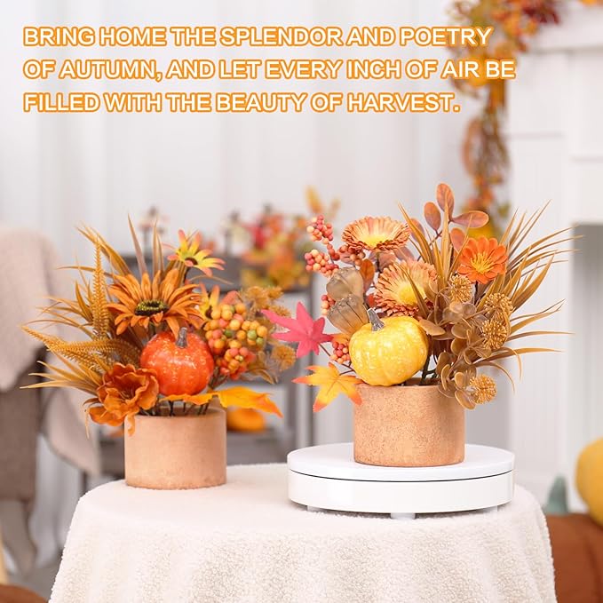 2PCS Fall Decor, Artificial Maple Leaves Pumpkin Berry Table Decorations, for Home Autumn Harvest Halloween Thanksgiving Holiday Party Table Centerpieces Fireplace Decor.