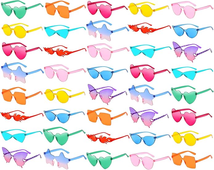 40 Mixed Style Rimless Sunglasses Retro Colored Party Glasses Funny Rimless Pool Bachelor Costume Accessories
