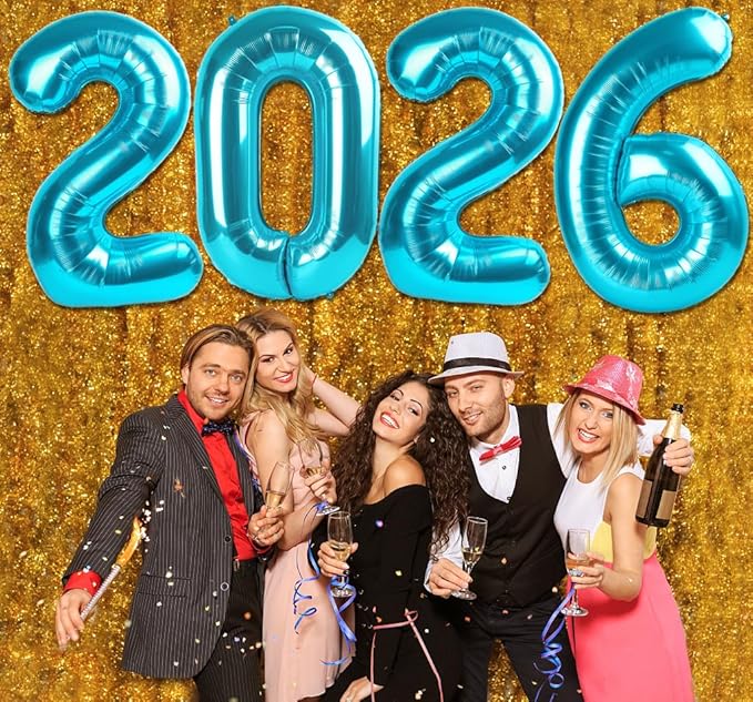 2026 Balloon Numbers - 40 Inch Light Blue New Years Eve Party Supplies 2026, Nye Decor Party Decorations Happy New Year, New Years Eve Foil Party Balloons