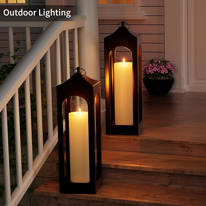 12" x 4" Large Outdoor Candles with Timer Waterproof Flickering LED Flameless Candles Battery Operated with Remote Fake Pillar Candles Realistic for Patio Porch Lanterns, Ivory 2 Pack