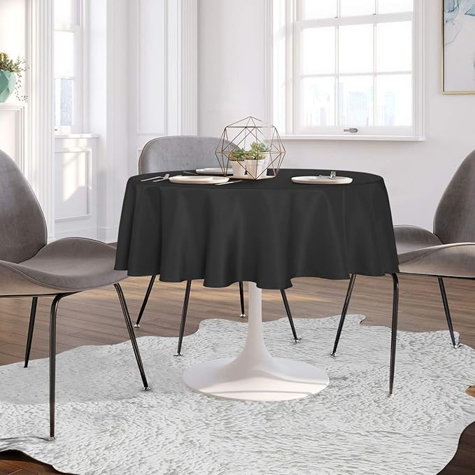 sancua Round Tablecloth - 70 Inch - Water Resistant Spill Proof Washable Polyester Table Cloth Decorative Fabric Table Cover for Dining Tables, Buffet Parties and Camping, Black