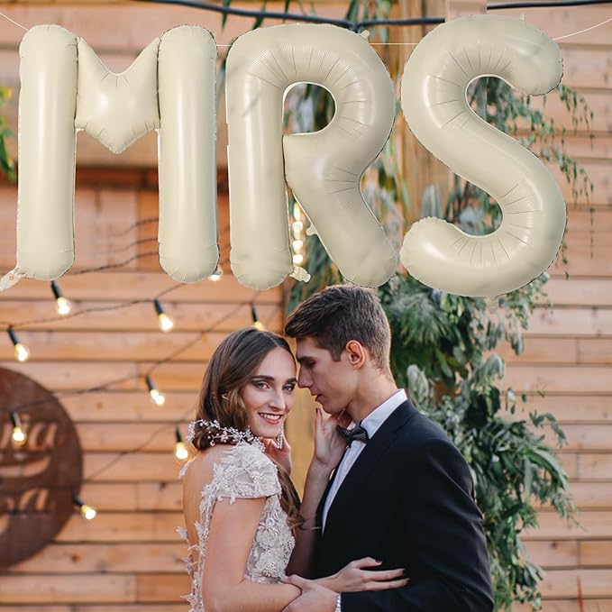 Biapian 40 Inch MRS Letter Balloons, Big Cream MRS Foil Balloons, 3 Pcs Giant Foil Large Aluminum Balloon Helium for Wedding Bride to Be Anniversary Couple Sweetheart Hen Party Decoration (Cream)