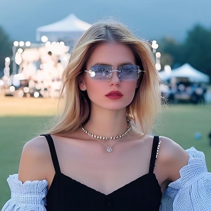 FEISEDY Vintage Rimless Sunglasses Rectangle Frameless Candy Color Glasses Women Men B2642
