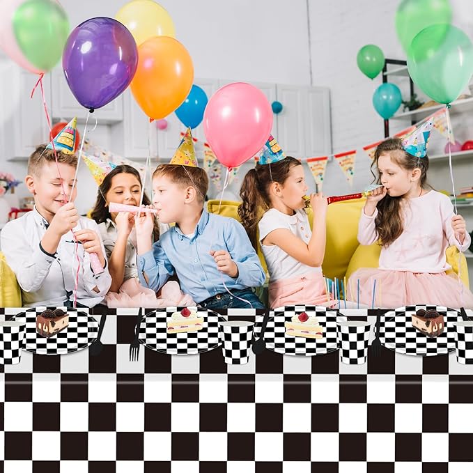 40 Pcs Race Car Birthday Party Decorations - Black and White Checkered Plates and Napkins for 20 Guests, Disposable Tableware Supplies for Birthdays, Game Day, and Racing-Themed Parties