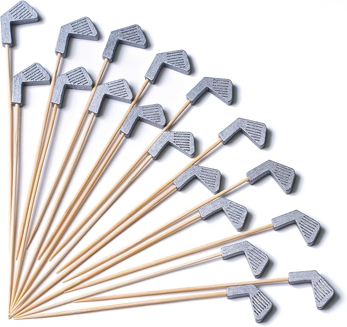 PuTwo Golf Cocktail Picks 4.7 Inch 100pcs Bamboo Fancy Skewers Toothpicks for Appetizers Food Drink Fruit Sandwich BBQ Golf Theme Cocktail Party Charcuterie Boards Accessories Party Supplies