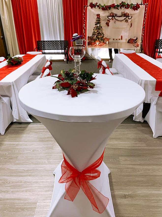 Tina's 4 Pack 36x43 Inch Highboy Spandex Cocktail Table Covers, White, Fitted Stretch Cocktail Table Tablecloth for Round Tables