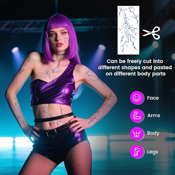 6PCS Hunter Theme Temporary Tattoos,Fake Tattoos,Dance Cosplay Tattoos-Stickers Accessories,Halloween and Party Makeup(Blue)