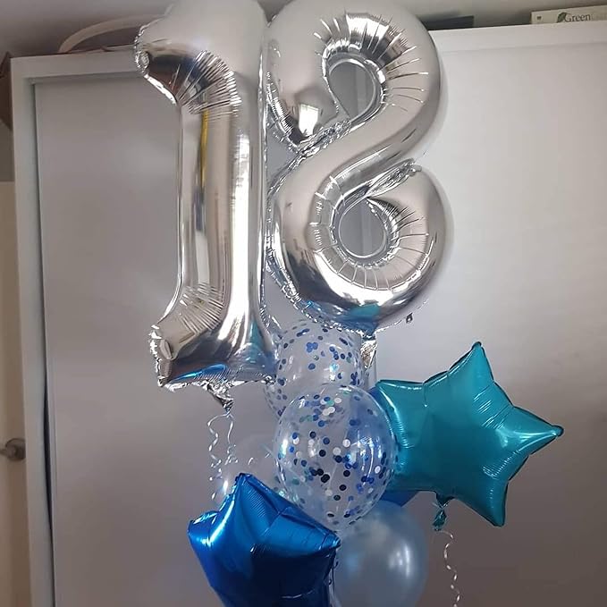 40 Inch Silver 18 Number Balloons Giant 18 Balloons Silver Birthday 18 Balloons 18th Birthday Anniversary Party Decorations Supplies