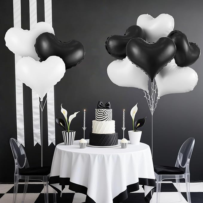Black White Heart Balloons,24Inch Large Black Heart Foil Balloons for Valentine's Day Birthday Wedding Baby Shower Anniversary Party Decorations