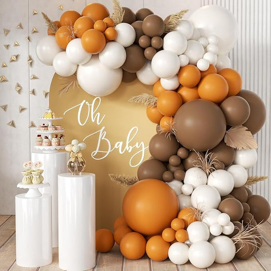 Fall Thanksgiving Balloon Arch Kit, 155 Pcs Boho Brown Orange White Balloons Garland for Baby Shower Autumn Birthday Party Decorations
