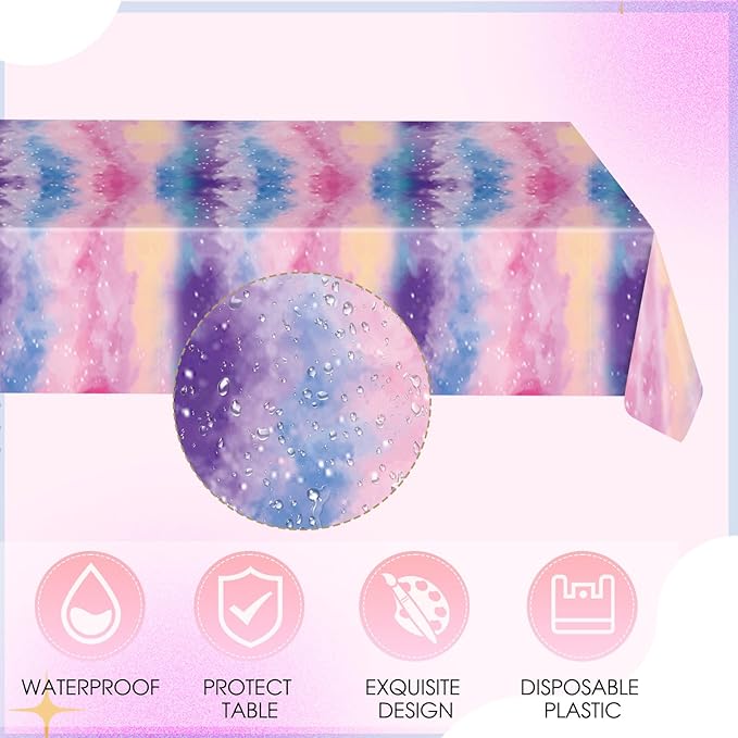 41Pcs Outer Space Galaxy Party Decorations Tie Dye Starry Sky Theme Tableware Psychedelic Mysterious Nebula Plate,Napkin,Tablecloth丨Starry Night Sky Universe Birthday Baby Shower Decor| Serves 20