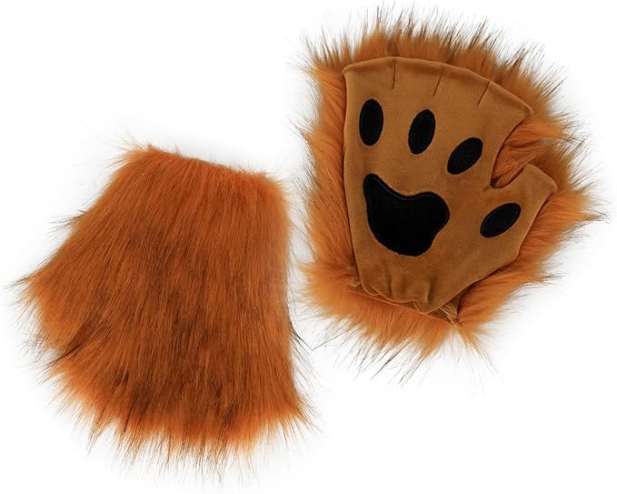 HAOAN Furry Fox Mask Wolf Fox Tail and Paw Gloves Set Adult Cat Halloween Mask Cosplay Animal Party Costume