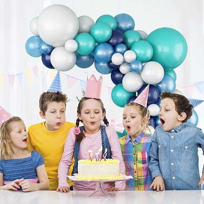 Teal Balloon Garland Arch Kit, Navy Blue Light Blue Teal White Turquoise Aqua Latex Balloons Garland Kit for Boys Girls Women Bridal Baby Shower Ocean Birthday Wedding Party Decorations Supplies