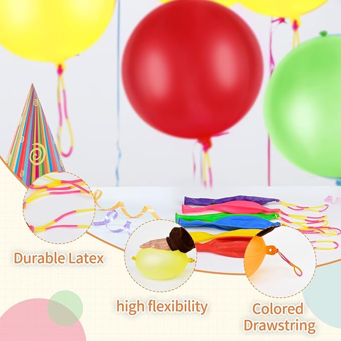 24 Pcs Multicolor Punch Balloons Bounce with Rubber Band Handle Heavy Duty for Birthday party favors, Kid (Multicolor)