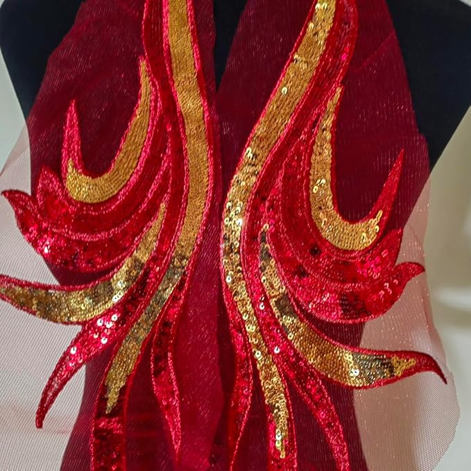 Sequin Embroidery Phoenix Tail Sticker Embroidery Cloth Sticker Stage Performance Costume Dress Decoration Accessories (red)