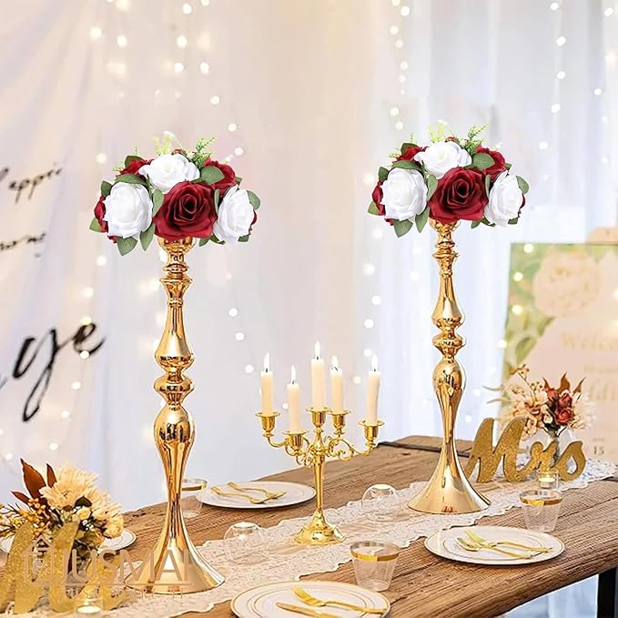 4 Pcs Burgundy White Flowers Artificial Flowers Ball Wedding Table Centerpiece Table Decorations Flower Arrangement for centerpieces Wedding Flowers