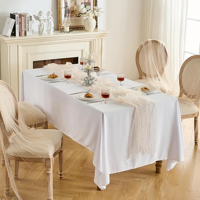 Fanami 1 Pack Pearl Table Runner -10FT Champagne Gold Boho Tulle Table Runners 120 Inches Long Rustic Sheer Lace Fabric Centerpieces for Wedding Arch Birthday Party Bridal Veil Baby Shower Decorations