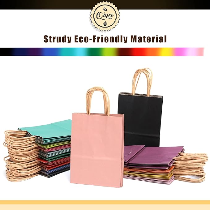 qiqee Large Kraft Paper Bags with Handles Bulk 13"x10"x5" 32-Packs Gift Bags 16 Different Senior Color Bags Multiple Uses（Large Size）
