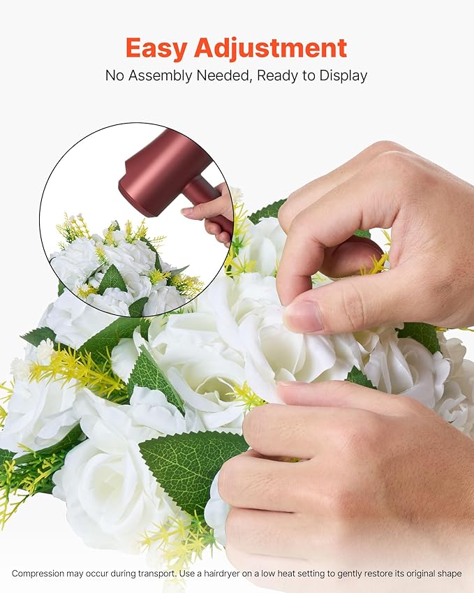 VEVOR Flower Balls Arrangement Bouquet 10 PCS, 9.5-Inch Diameter Artificial Flower Balls Wedding Rose Centerpieces, Faux Flowers Arrangements for Wedding Centerpiece Home Table Decorations, White