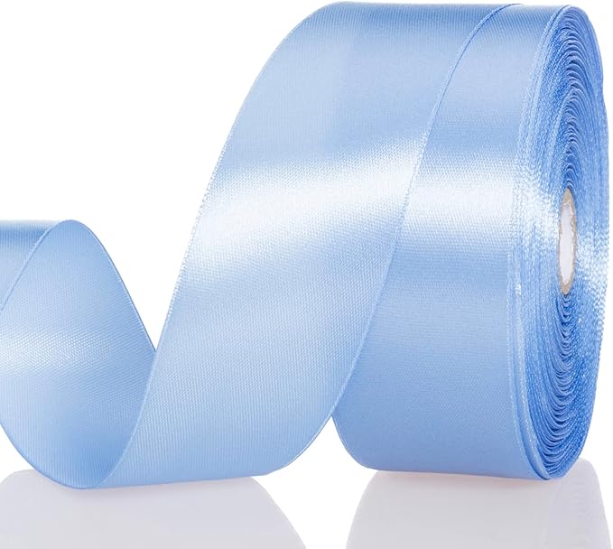 1 1/2 Inch Sky Blue Solid Satin Ribbon, 50 Yards Craft Fabric Ribbon for Gift Wrapping Floral Bouquets Wedding Party Decoration