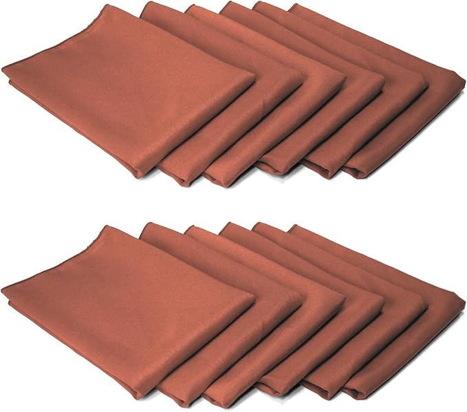 TableLinensforLess 17"x17" Polyester Cloth Napkins, Set of 12 (Terracotta) | Easy-Care, No-Iron Finish, Superior Color Retention, Machine Washable