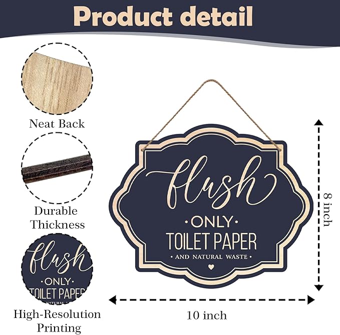 Farmhouse Bathroom Wall Sign - Flush Only Toilet Paper - Rustic Wooden Hanging Decor with Funny Quote-Bathroom Art for Home Toilet Humor Wall Decoration- A02