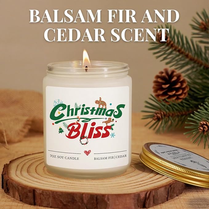 Christmas Candles Decorations, Christmas Gifts for Women Men - Balsam Fir & Cedar Scented, Holiday Winter Xmas Candles Gifts for Mom, Dad, Wife, Husband, Teacher, Coworker, Stocking Stuffers