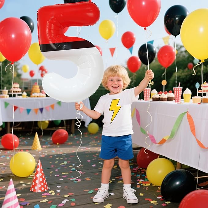 YIIHMEI 40 Inch Number 5 Balloons Birthday Party Decorations, Red and White Theme Large Balloon Decor Supplies for Kid's