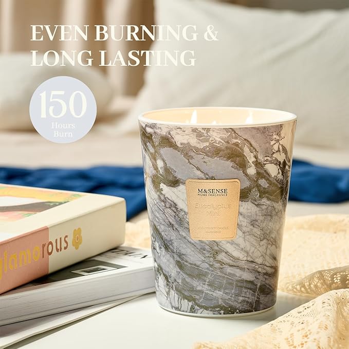 M&SENSE Extra Large Candle 35oz 150H EucalyptusMint Scented, 3 Wick Highly Scented Jar Candles, XL Large Christmas Gift Candle for Women, Long Lasting Burning for Holiday, Thanksgiving, Christmas