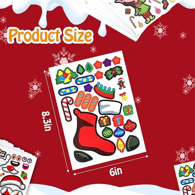 Aowplc Christmas Stickers 42 Sheets Make a Face Stickers for Kids Christmas Crafts Activities Games Party Favors Supplies