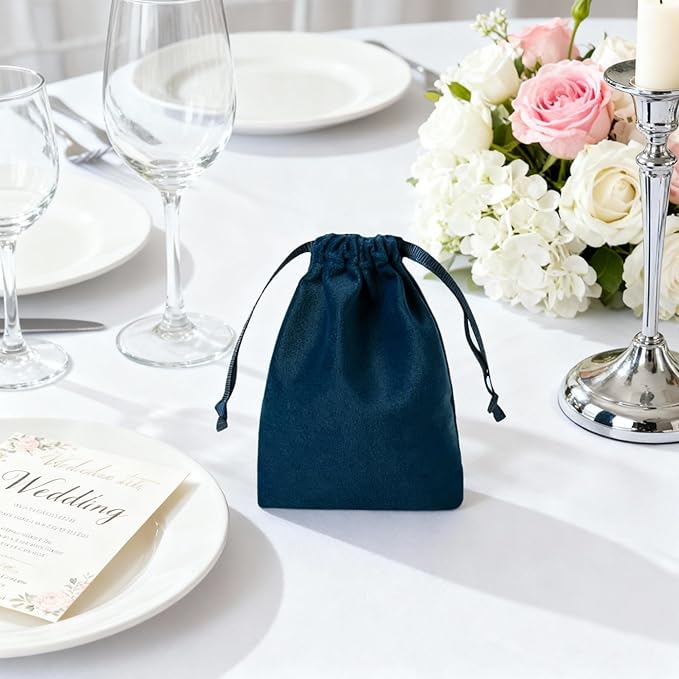 12pcs Navy Velvet Drawstring Bags 4x6 inches Small Velvet Cloth Gift Bags Jewelry Pouches for Storage Wedding Party Favor Christmas