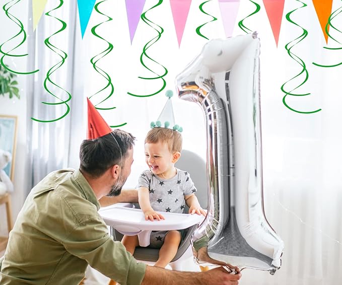Green Hanging Swirls Party Decorations 30 pcs Ceiling Swirl Foil Decoration for Birthday, Spring Themed Party & St. Patrick’s Day