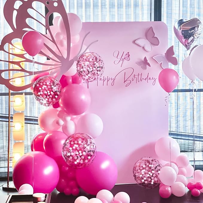 Pink Balloon Garland Arch Kit, 156 Pcs Hot Pink Light Pastel Pink Metallic Balloons Different Size 18 12 10 5 inch for Baby Shower Bridal Birthday Princess Wedding Party Decorations