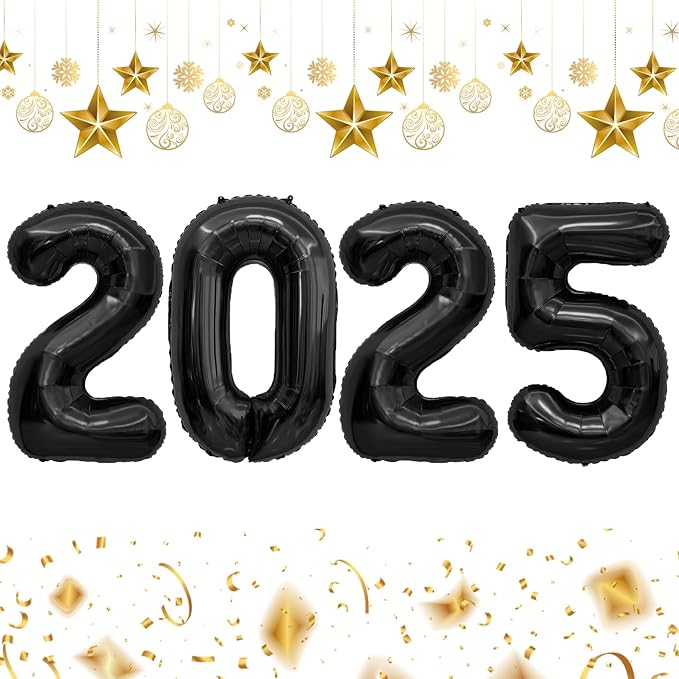 2025 Balloons, 40 Inch 2025 Number Balloons, 2025 Black Balloons, Large Foil Happy New Year Balloons for New Year Eve Party Supplies 2025, New Years Decorations 2025, Christmas, Graduations, Halloween