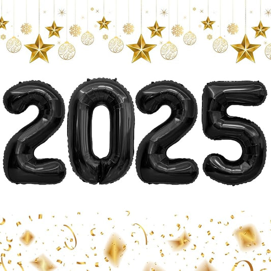 2025 Balloons, 40 Inch 2025 Number Balloons, 2025 Black Balloons, Large Foil Happy New Year Balloons for New Year Eve Party Supplies 2025, New Years Decorations 2025, Christmas, Graduations, Halloween