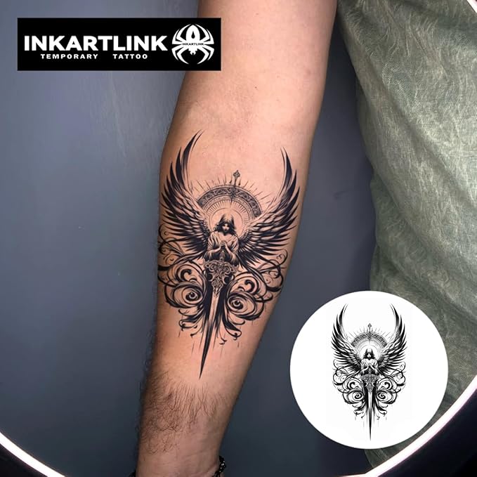 INKARTLINK Tattoo Tech, 2 Sheets Extra Large Semi Permanent Tattoo, Adult Art Design Temporary Tattoos, Lasts 1-2 Weeks, Waterproof, Realistic Look, No Adhesive, No Reflection (Mythology)199