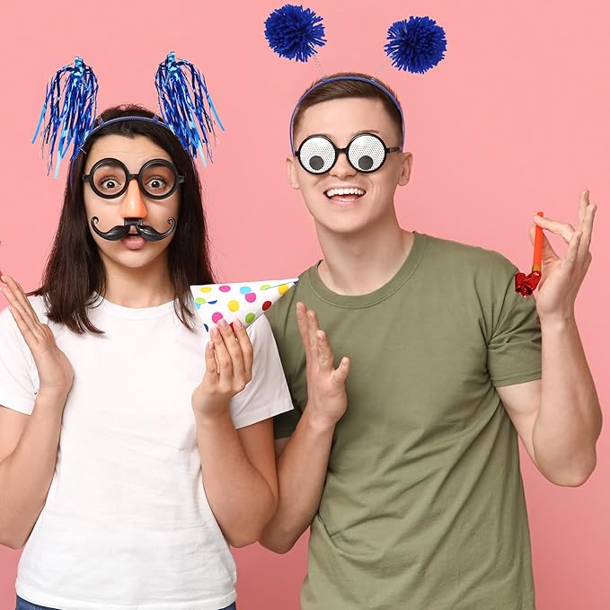 Censen 12 Pcs Christmas Pom Pom Headbands Spirit Party Headwear Tinsel Ponytails Head Bopper for Birthday Holiday