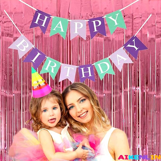 4 Pack Pink Foil Fringe Curtain Backdrop, 3.2Ft x 9.8Ft Metallic Tinsel Foil Fringe Streamers Curtains for Party, Photo Booth Props, Birthday, Wedding, Christmas Party Decoration Supplies