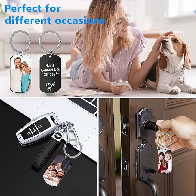 Double Side Custom Keychain with Picture Personalized Engraving Photo Text Customized Gifts for Men Women