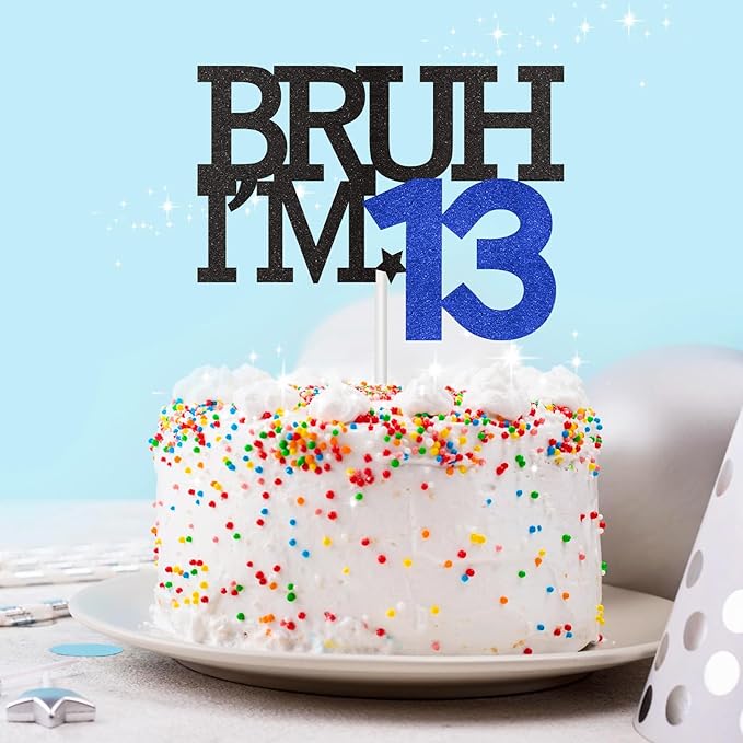Bruh I'm 13 Cake Topper, Happy 13th Birthday Decorations for Boy, Funny 13th Birthday Cake Topper Birthday Party Decoration Supplies
