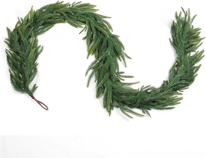 6FT Norfolk Pine Garlands for Decoration, Real Touch Christmas Greenery Garland for Staircase, Mantel, Fireplace, Wall, Home Holiday Outdoor Indoor Christmas Decorations, Easy to Shape, 1P